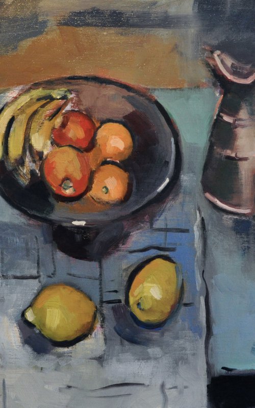 Still Life with Fruit and Blue Glasses. by Andre Pallat