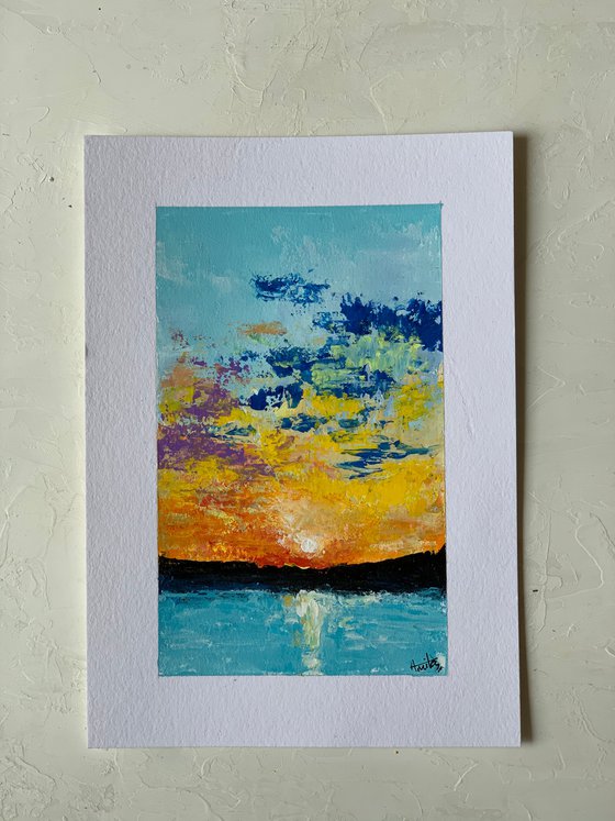 Sunset ! A5 size ! acrylic painting on paper