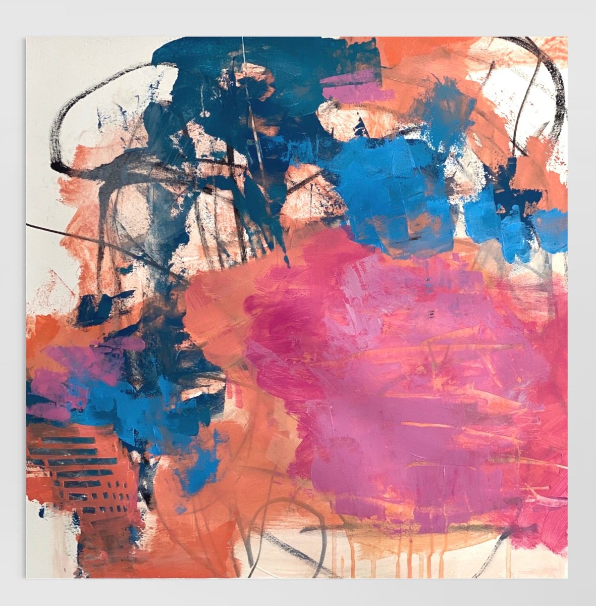 Organic Abstract Acrylic Painting By Kat Crosby, 20 X 20", Just Scratching The Surface, Original Artwork