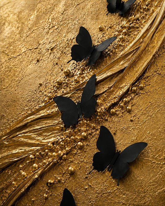 Gold Abstract Butterfly in Flight