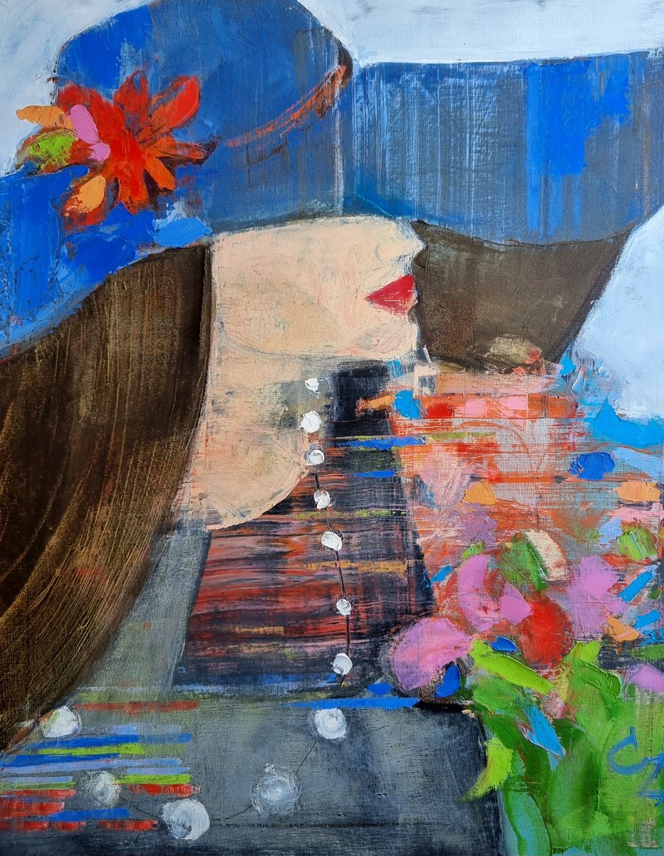 Impressionistic Portrait Oil Painting By Victoria Cozmolici, 16 X 20", Blue Hat, Original Artwork