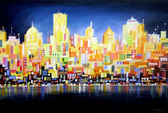 Abstract City Night-Acrylic on Canvas Painting