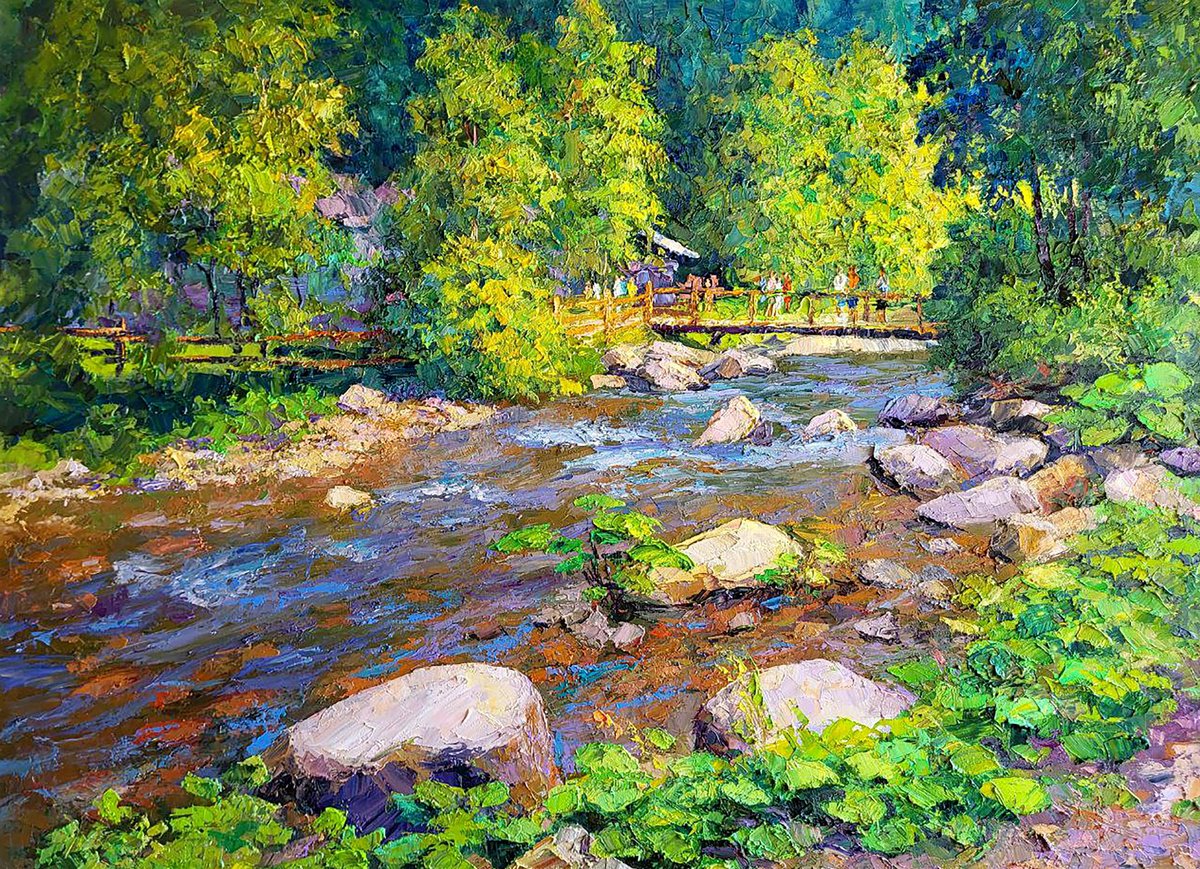 Impressionistic Landscape Oil Painting By Boris Serdyuk, 43 X 31, April Morning At The Temple, Original Artwork