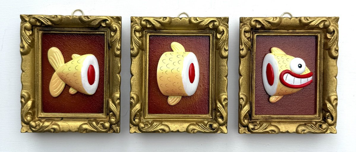 Cartoon Animal Sculpture By Paolo Andrea Deandrea, 5 X 4", 826-5 - Yellow Triptych, Original Artwork