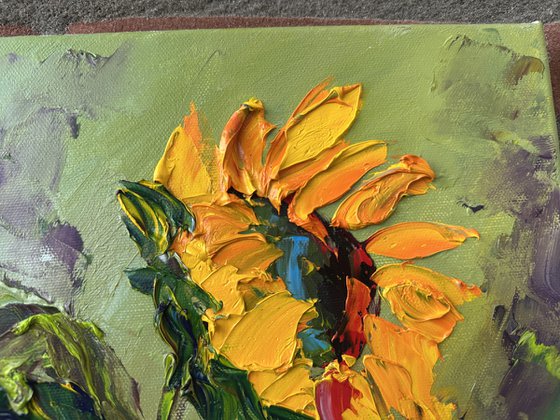 Sunflower impasto art