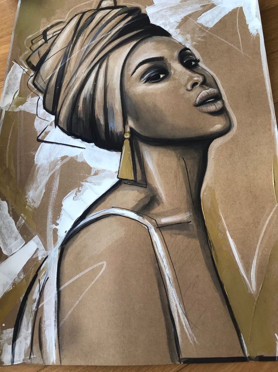 Golden queen watercolor, acrylic on paper 39x54cm