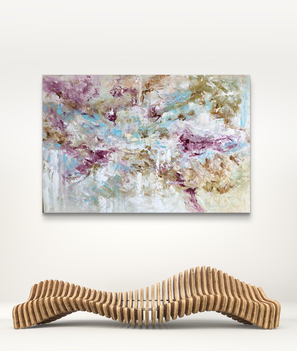 Abstract Acrylic Painting By Snezana Djordjevic, 47 X 31", Hug Of Love, Original Artwork