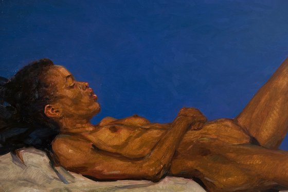 nude black woman in blue