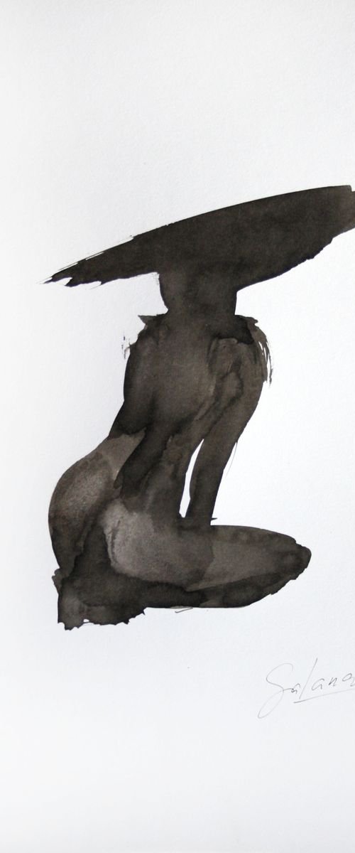 NUDE MODEL 7. SKETCH INK / ORIGINAL PAINTING by Salana Art Gallery