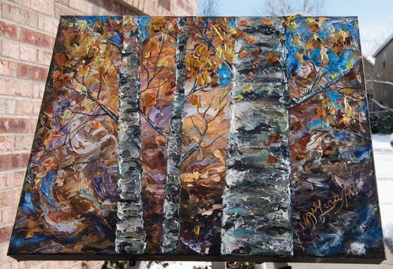 Birch Trees 20"X16"X1"  (palette knife oil painting)