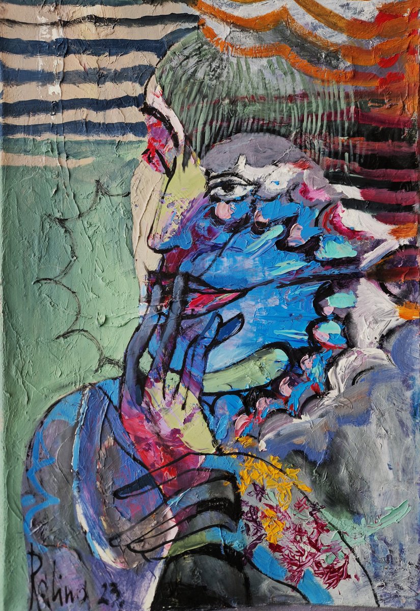 Organic Abstract Oil Painting By Yelena Ralina, 16 X 24", Fragmented Reflections, Original Artwork