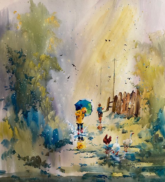 "After rain. Childhood joy"