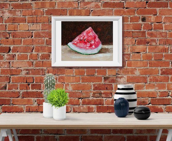 Watermelon Painting Still Life Original Art Food Wall Art Small Kitchen Artwork