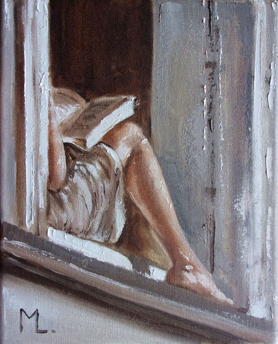 " HER SECRET PLACE ... " original painting WINDOW SSPRING palette knife GIFT
