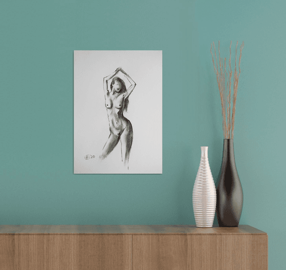 Nude in charcoal. 18. Black and white minimalistic female girl beauty body positive