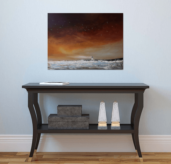 "Beacon of Hope" - Cornish Seascape, Art, Skyscape