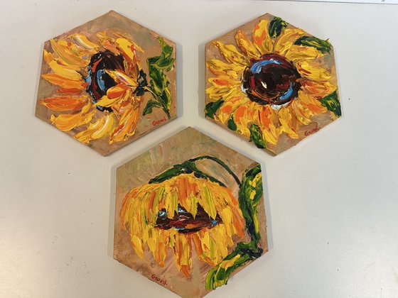Triptiek Yellow Sunflower