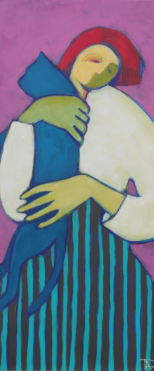 "Girl with a cat." by Tatjana Auschew