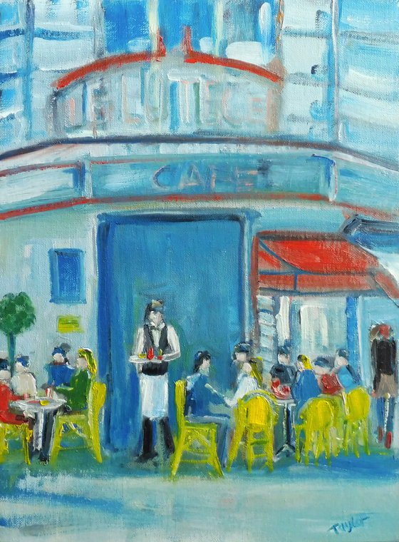 PARIS, LE LUTECE CAFE. Original Impressionistic Figurative Oil Painting. Varnished.