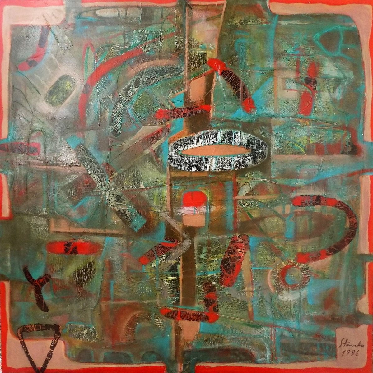 Abstract Acrylic Painting By Stanislav Bojankov, 31 X 31", Composition, Original Artwork