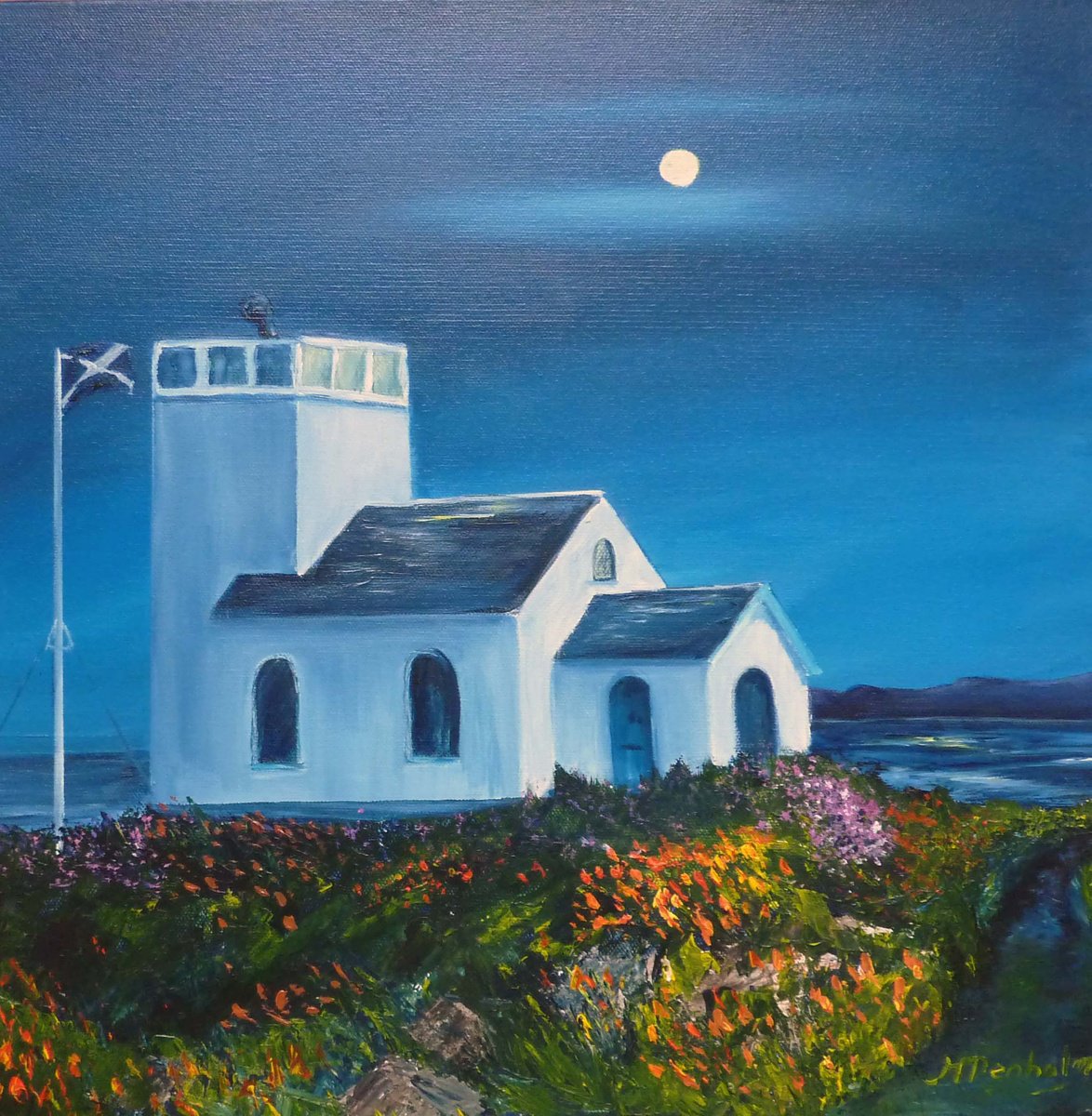 Impressionistic Landscape Acrylic Painting By Margaret Denholm, 16 X 16", Toward Point Foghorn Building, Original Artwork