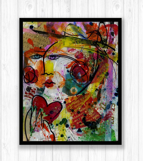 Funky Face Love 25 - Mixed Media Art by Kathy Morton Stanion