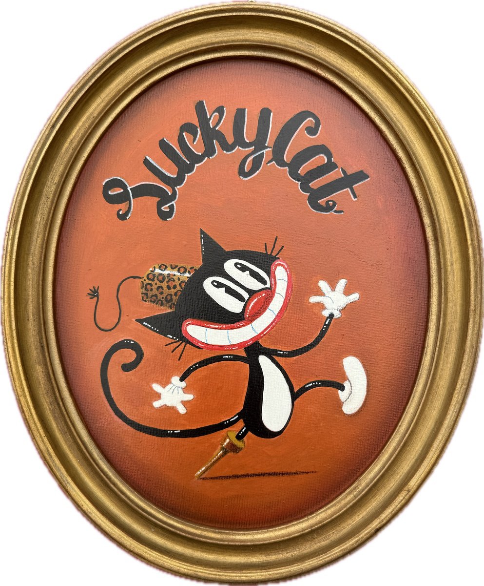 Cartoon Acrylic Painting , 529 - Lucky Cat By Paolo Andrea Deandrea, 10 X 12, Artwork For Sale On Artfinder