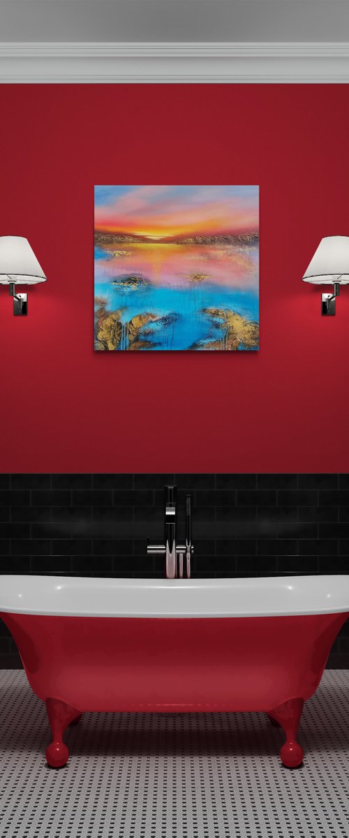 A beautiful large modern abstract figurative seascape painting "Evening mood" by Vera Hoi