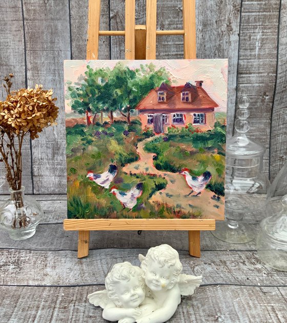 Village house and chickens