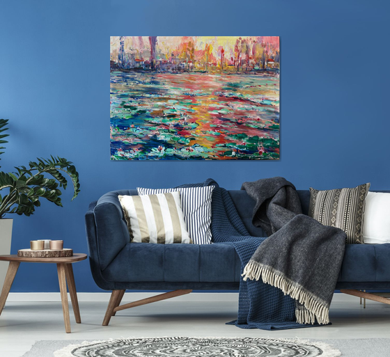 Park, water lilies sunset, 130cm x 95cm