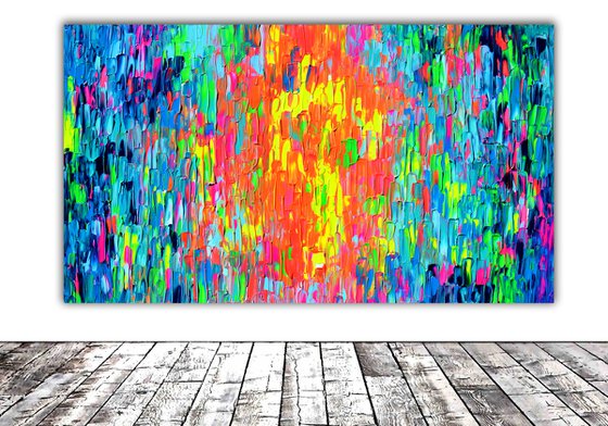 55x31.5'' Large Ready to Hang Abstract Painting - XXXL Huge Colourful Modern Abstract Big Painting, Large Colorful Painting - Ready to Hang, Hotel and Restaurant Wall Decoration, Happy Gypsy Dance 1