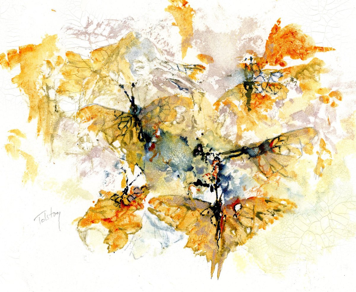 Impressionistic Animal Watercolour By Alex Tolstoy, 12 X 10, Cluster Of Monarchs, Original Artwork