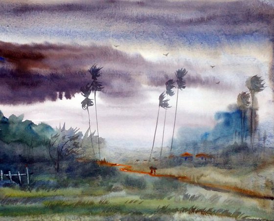 Rural Storm - Watercolor Painting