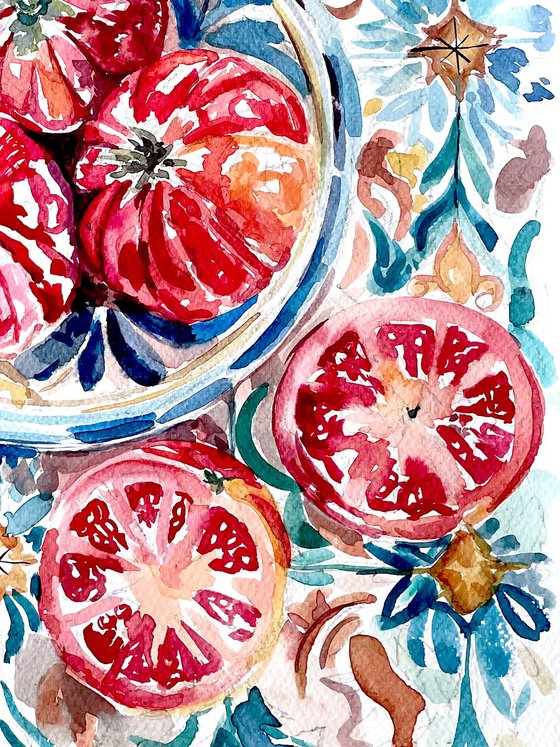 Tomates sobre Azulejos