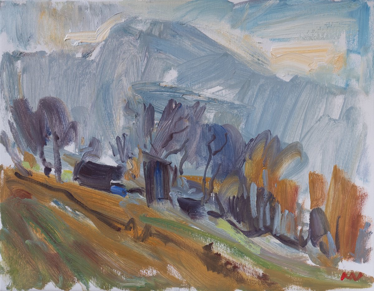 Expressive Landscape Oil Painting By Vasyl Moldavchuk, 18 X 14", Autumn Morning, Original Artwork