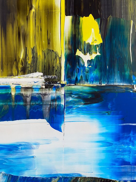 "Cold Front" - Save As A Series - Original PMS Abstract Acrylic Painting Diptych On Recycled Wooden Desk Panels - 54" x 26"