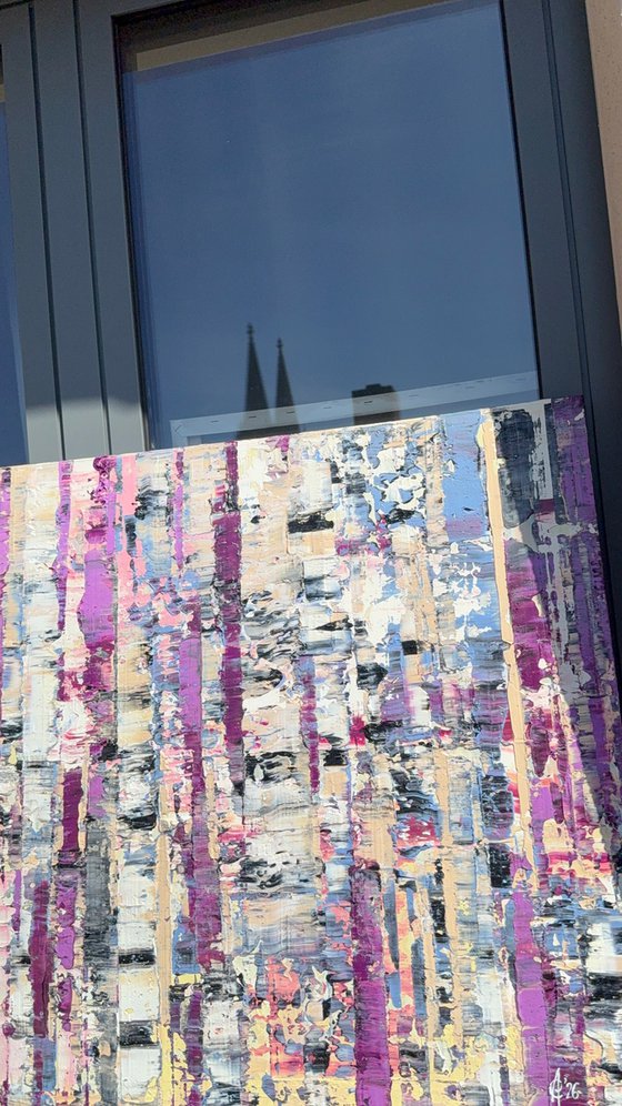 Purple forest in the fog