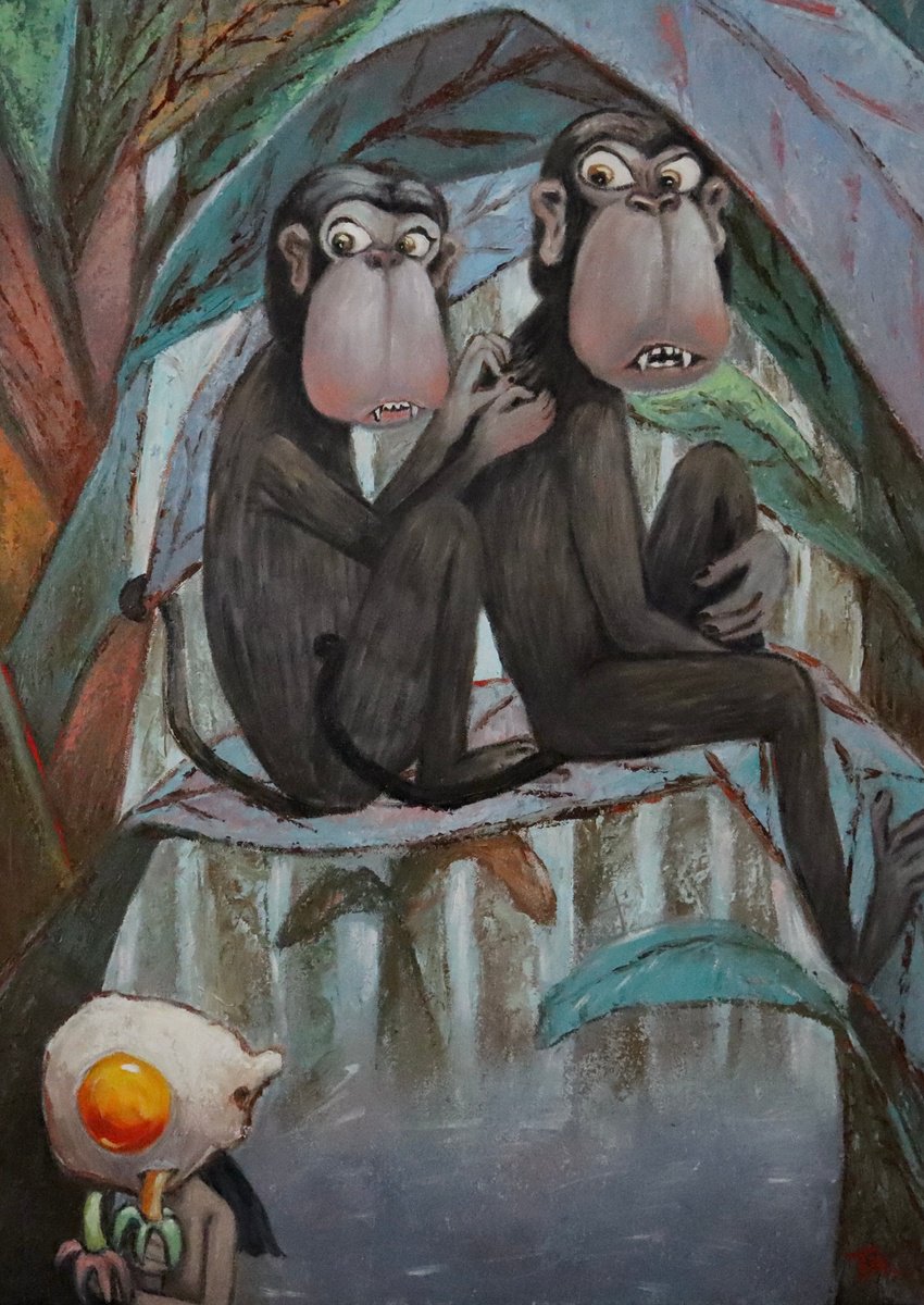 Surrealistic Animal Oil Painting By Ta Byrne, 20 X 28", Girlfriend And Boyfriend, Original Artwork