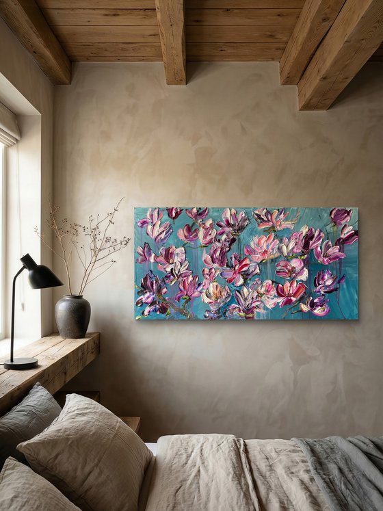 Magnolia Blossoms on Blue