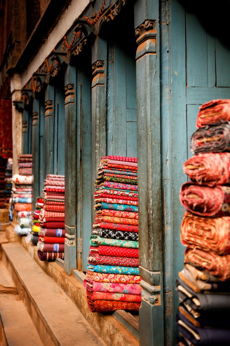 Photorealistic Cityscapes Photograph By Tom Hanslien, 54 X 80", Textile Shop, Bhaktapur, Original Artwork