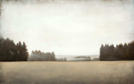 Distant Fog 211012, evergreen trees tonal landscape