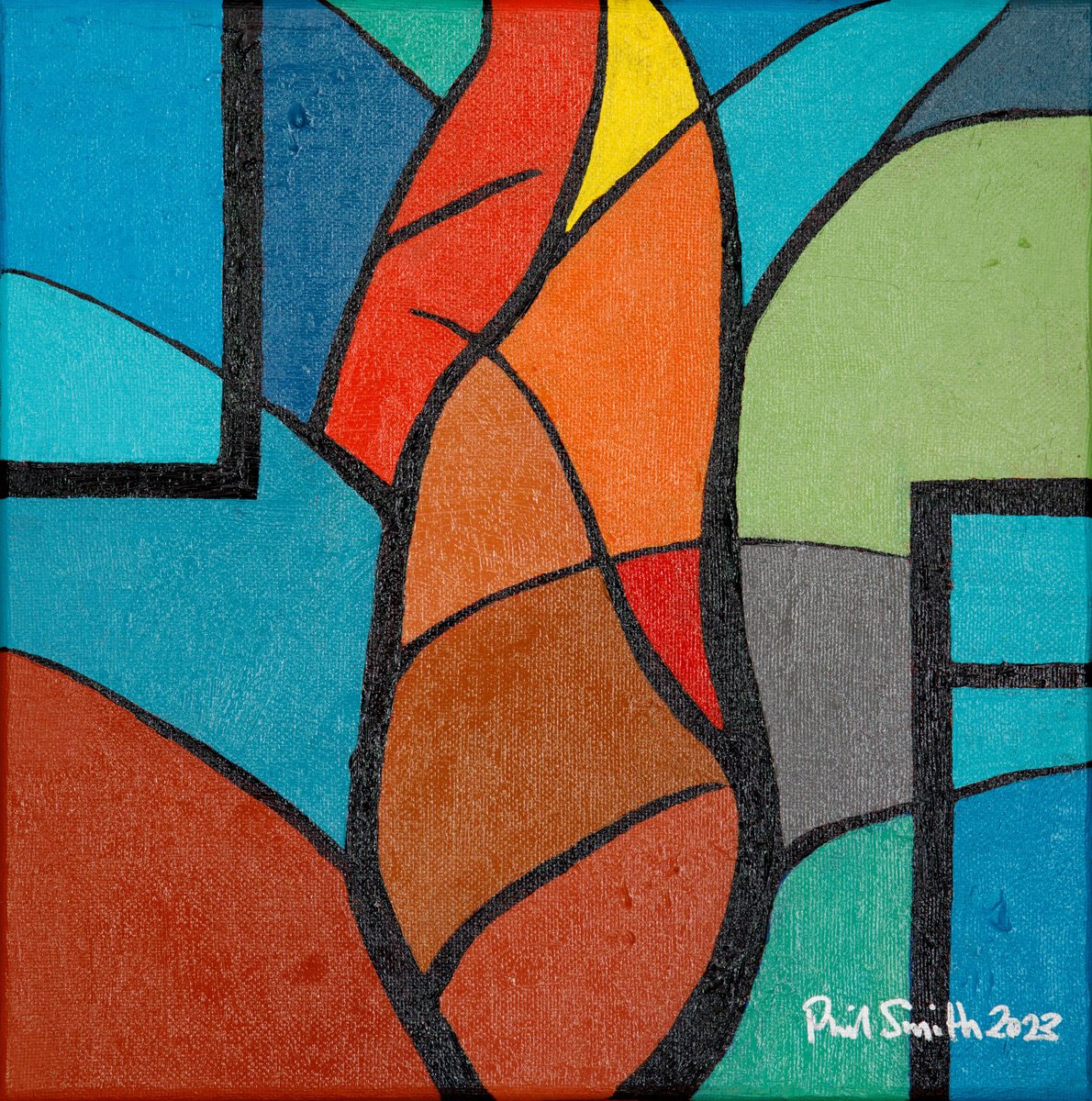 Organic Abstract Acrylic Painting By Phil Smith, 12 X 12", Winter 3, Original Artwork