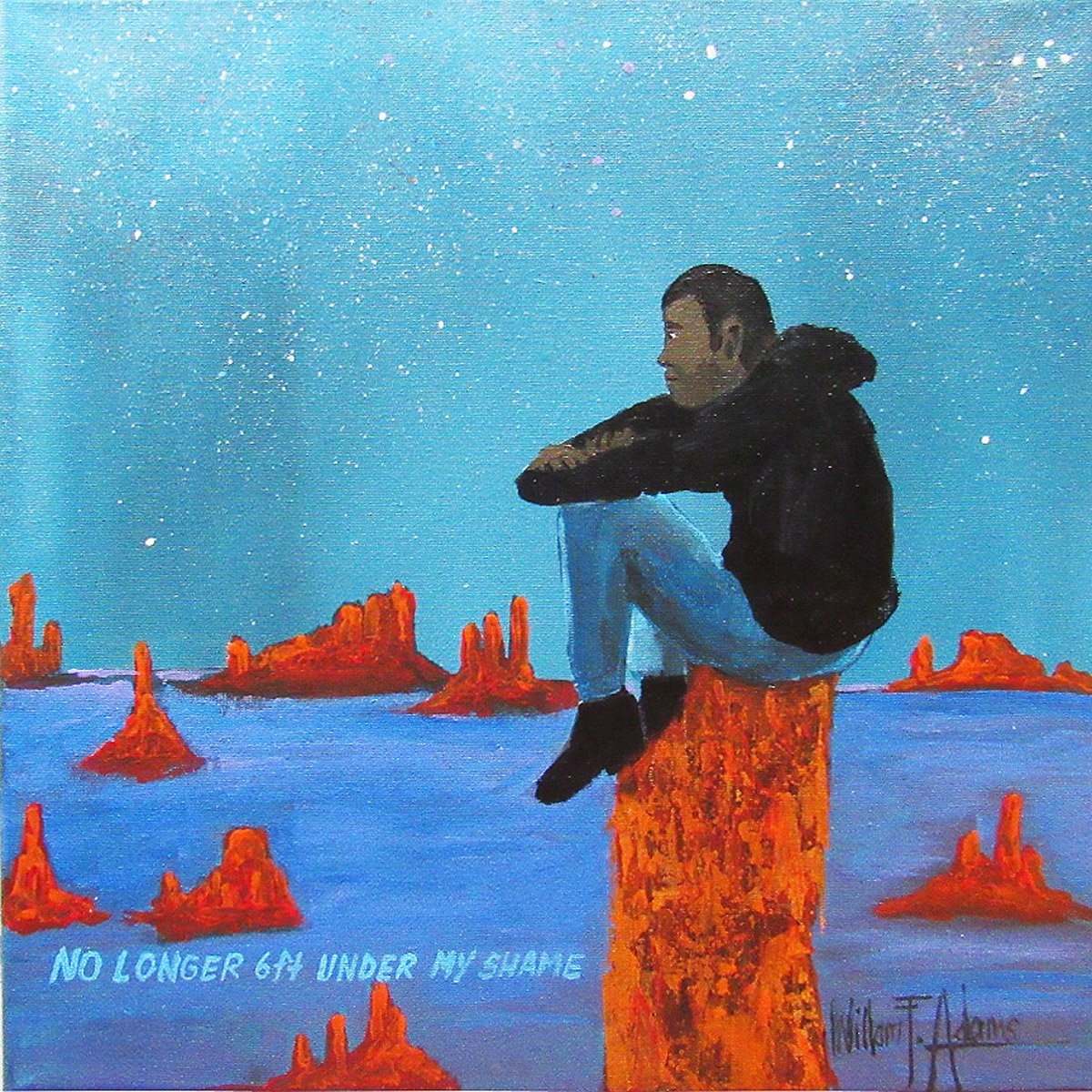 Impressionistic Portrait Acrylic Painting By William F. Adams, 12 X 12", No Longer 6Ft Under My Shame!, Original Artwork