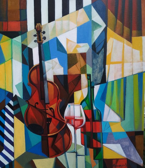 Cubism still life (60x70cm, cubism, oil painting, ready to hang)
