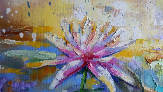 Water lilies, lily pond painting original oil impasto