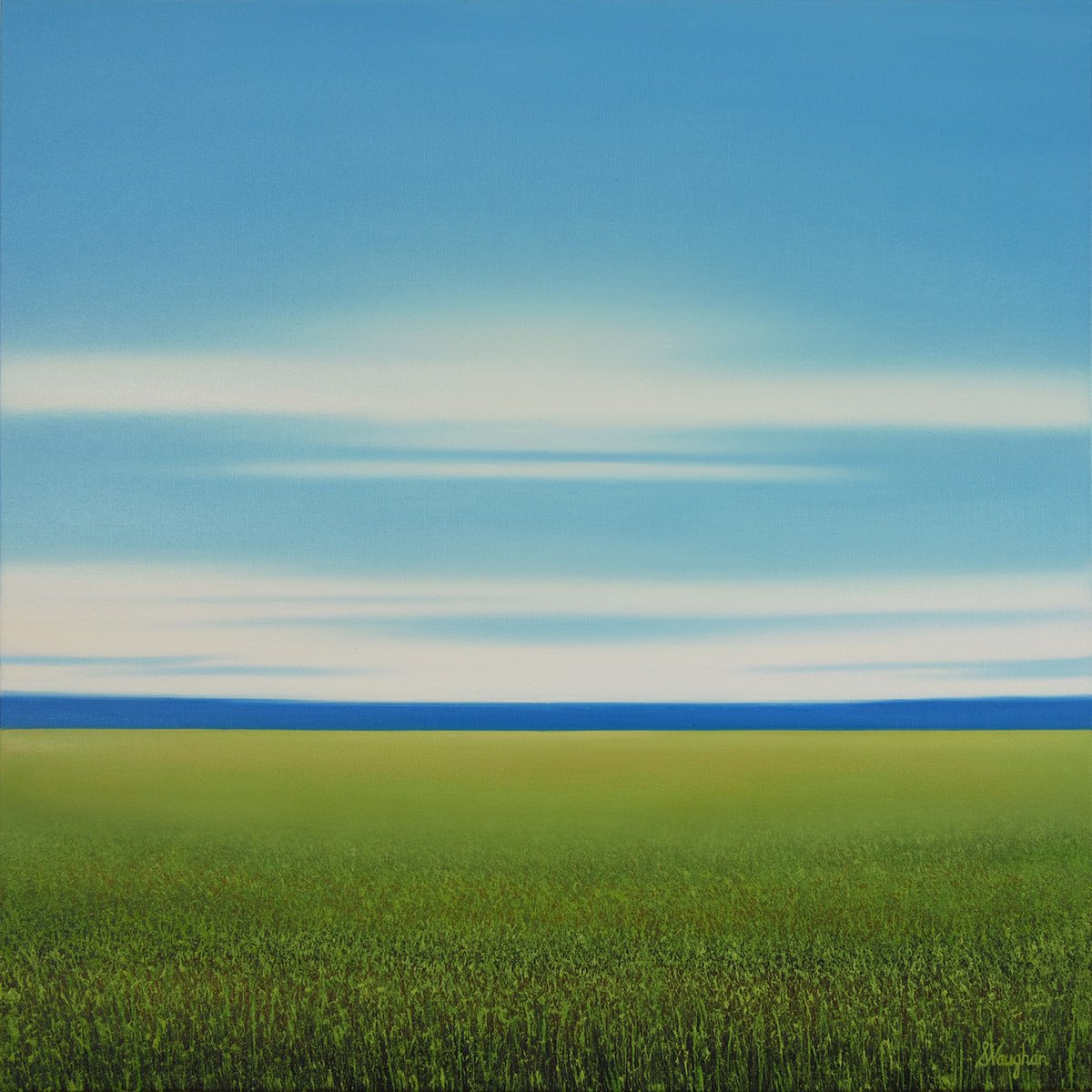 Impressionistic Landscape Oil Painting By Suzanne Vaughan, 24 X 24", Fresh Spring Grass, Original Artwork