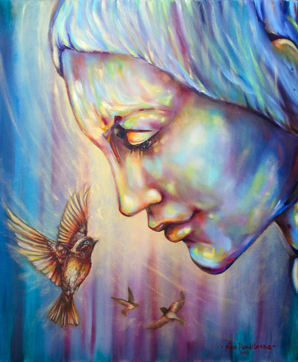 Impressionistic Portrait Oil Painting By Nino Ponditerra, 20 X 24", Saint Francis With Birds, Original Artwork