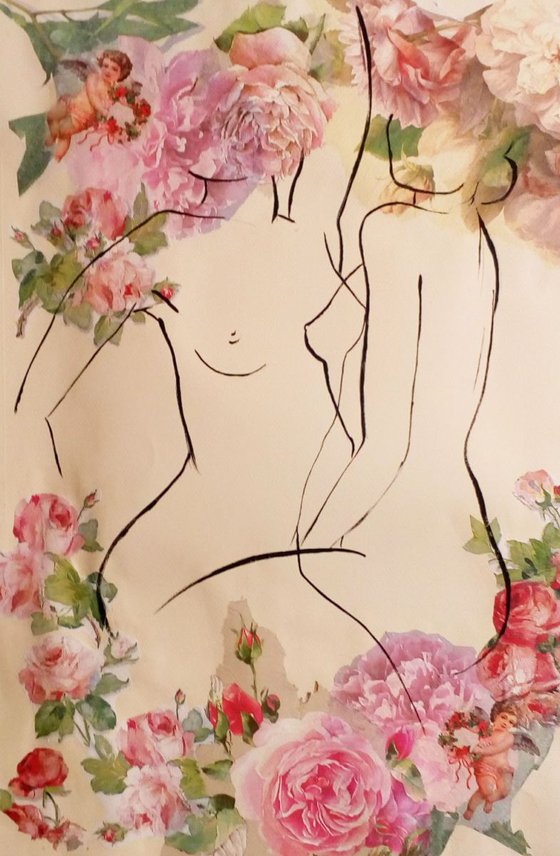 Double Nude and Roses 1