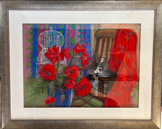 Black cat with Poppies