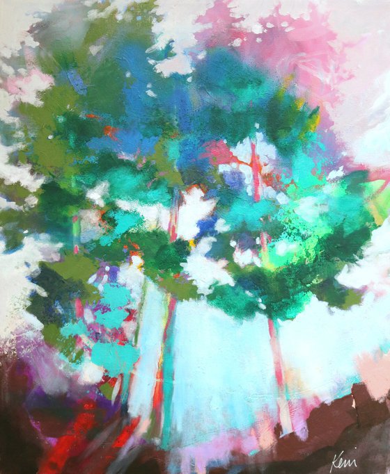 Breathing With Trees 20x24" Loose, Colorful Abstract Tree Landscape Painting